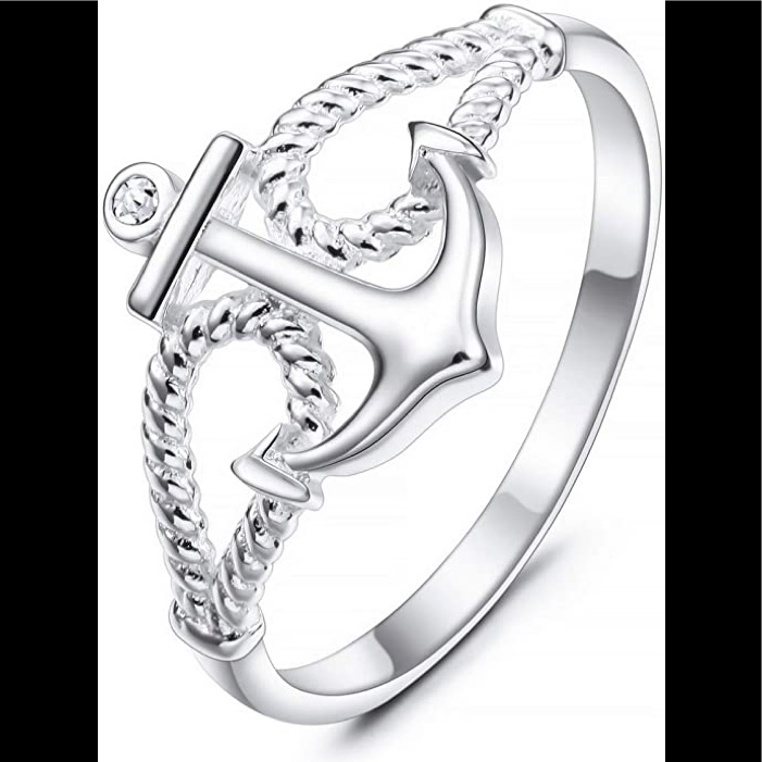 Sterling Silver Anchor Ring Sz 4-12 Band Wedding Engagement Stackable Beach